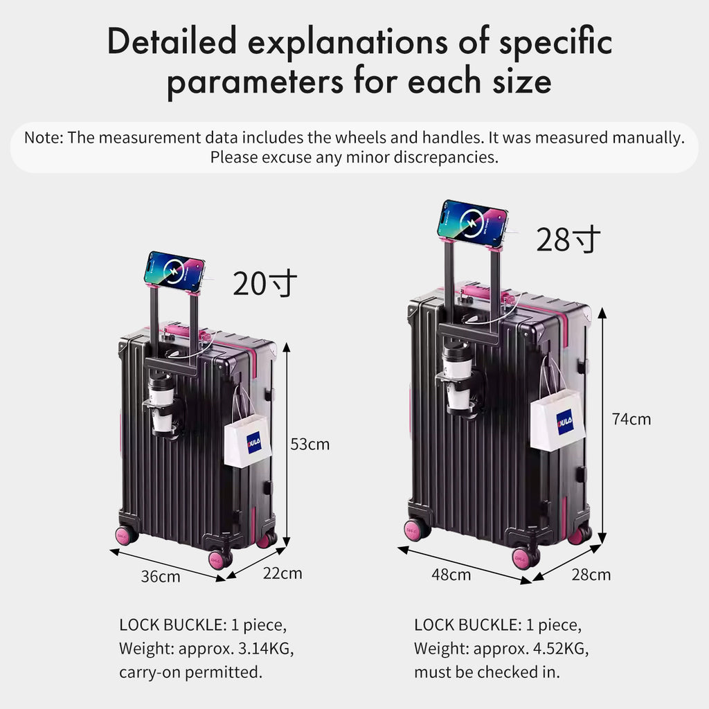 Black Pink Hard Shell Luggage | DULA Multifunctional Travel Suitcase with TSA Lock & Aluminium Frame