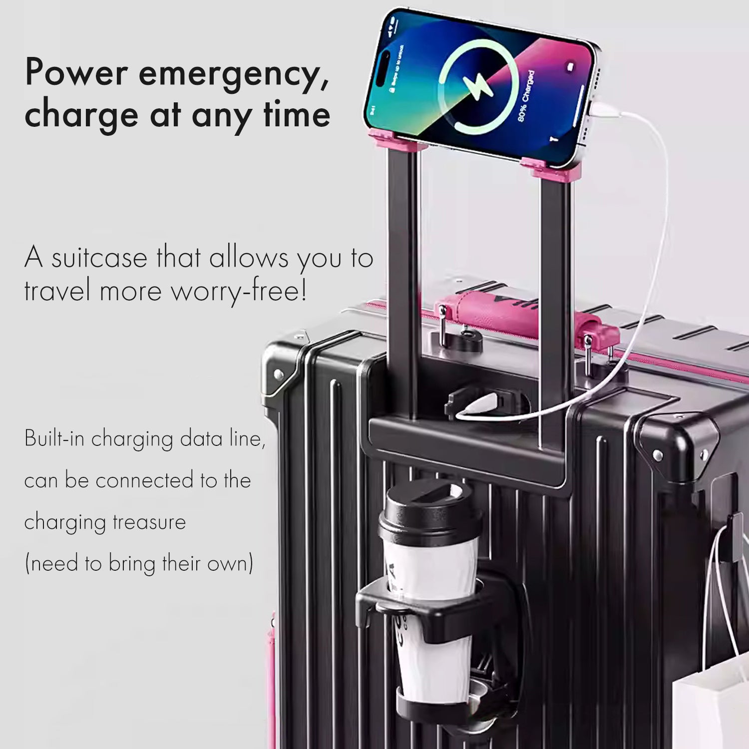 Black Pink Hard Shell Luggage | DULA Multifunctional Travel Suitcase with TSA Lock & Aluminium Frame