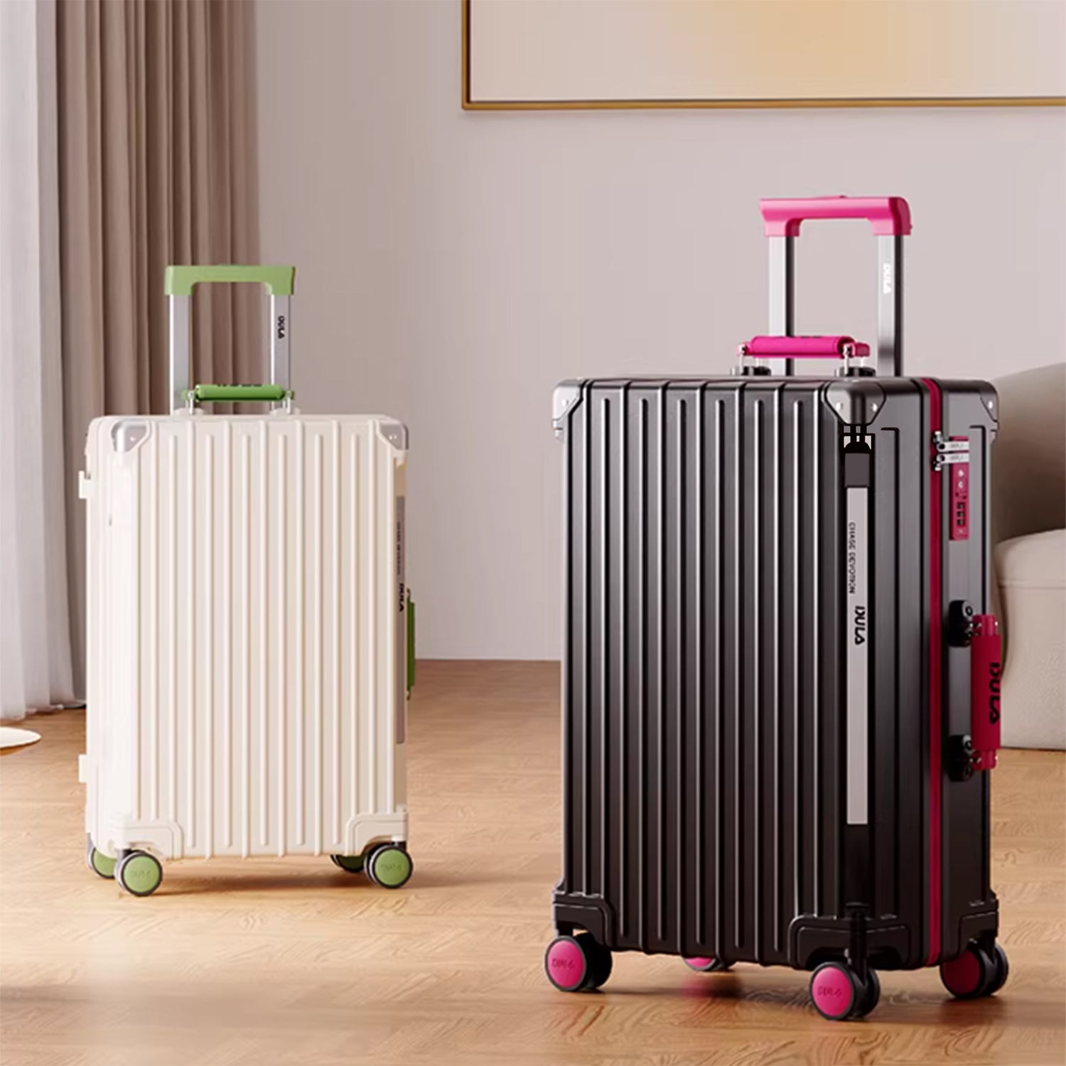 Black Pink Hard Shell Luggage | DULA Multifunctional Travel Suitcase with TSA Lock & Aluminium Frame